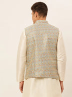 Jompers Men's Grey Embroidered Nehru Jacket