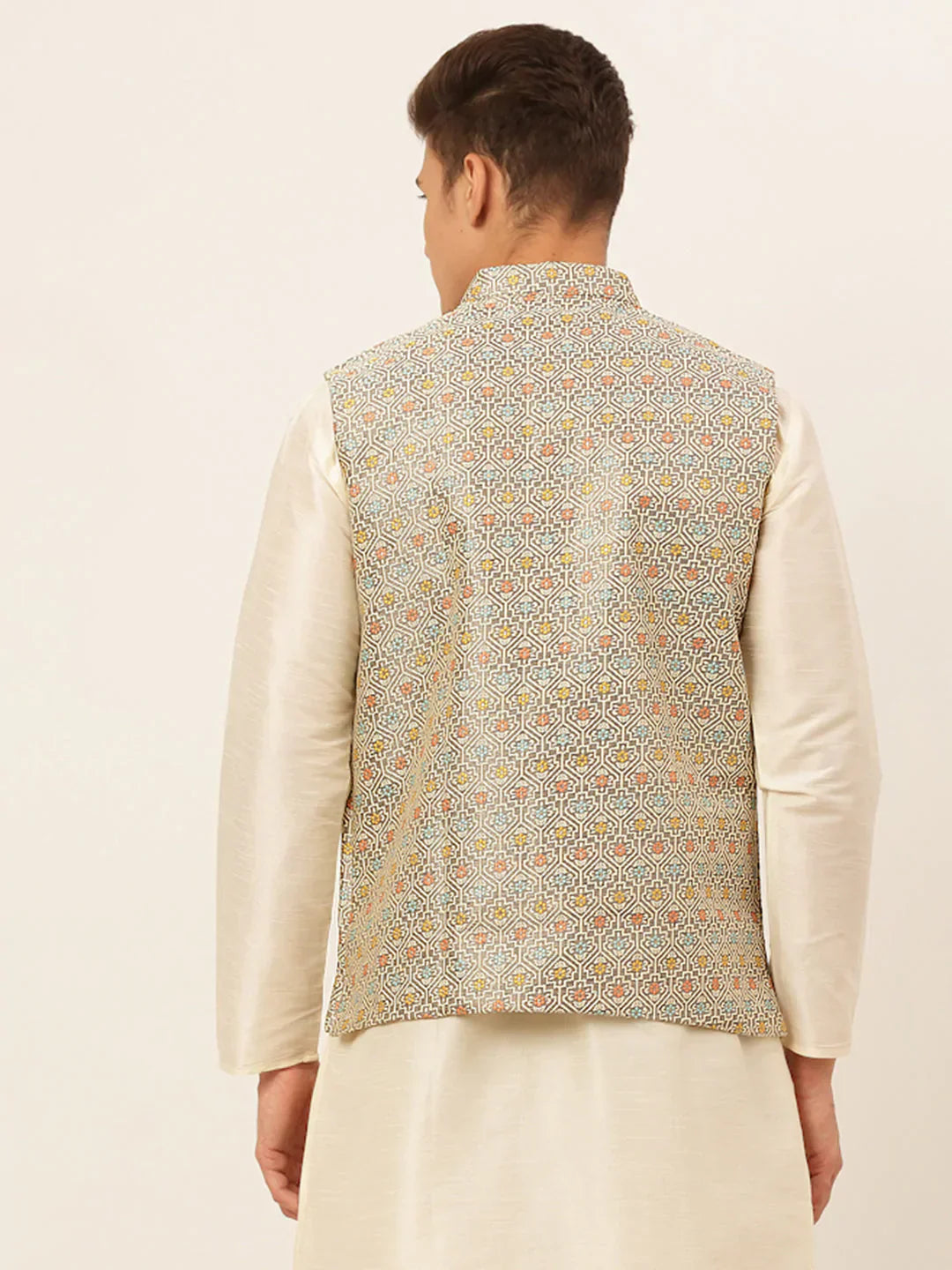 Jompers Men's Grey Embroidered Nehru Jacket