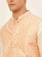 Jompers Men's Pink Embroidered Nehru Jacket