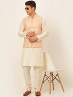 Jompers Men's Pink Embroidered Nehru Jacket