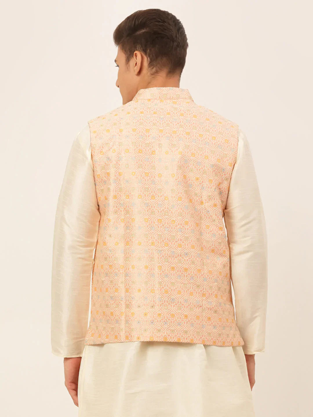 Jompers Men's Pink Embroidered Nehru Jacket