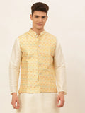 Jompers Men's Yellow Embroidered Nehru Jacket