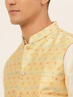 Jompers Men's Yellow Embroidered Nehru Jacket