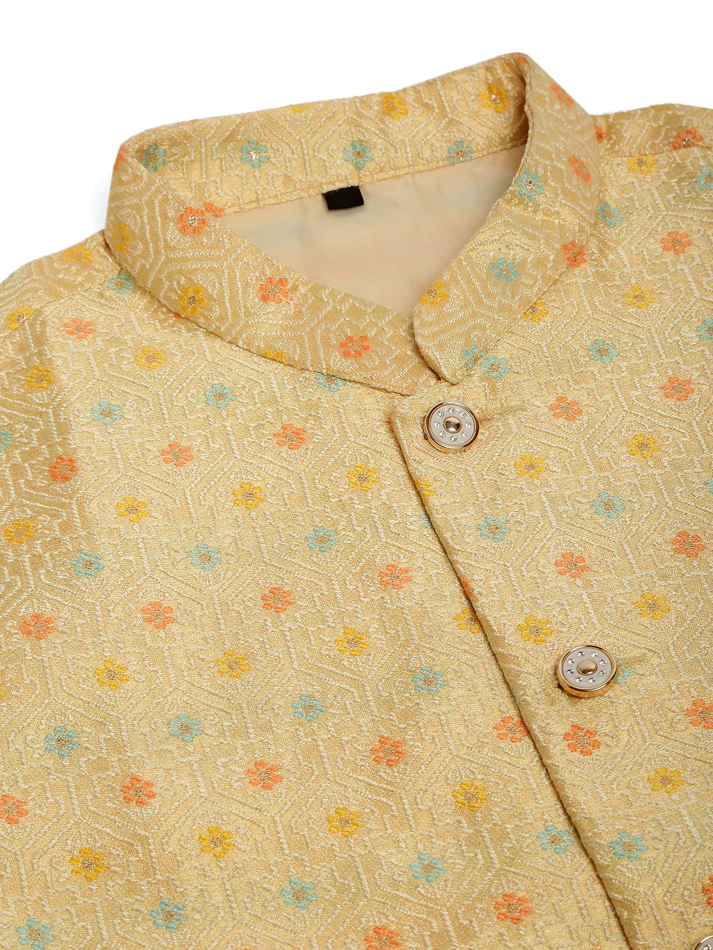 Jompers Men's Yellow Embroidered Nehru Jacket
