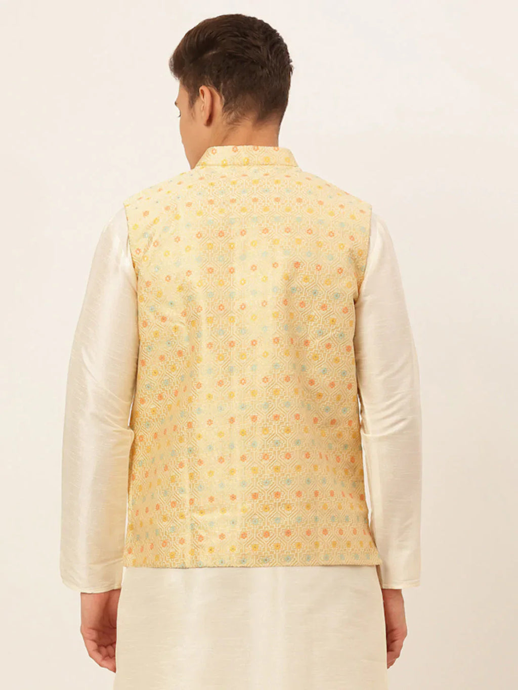 Jompers Men's Yellow Embroidered Nehru Jacket