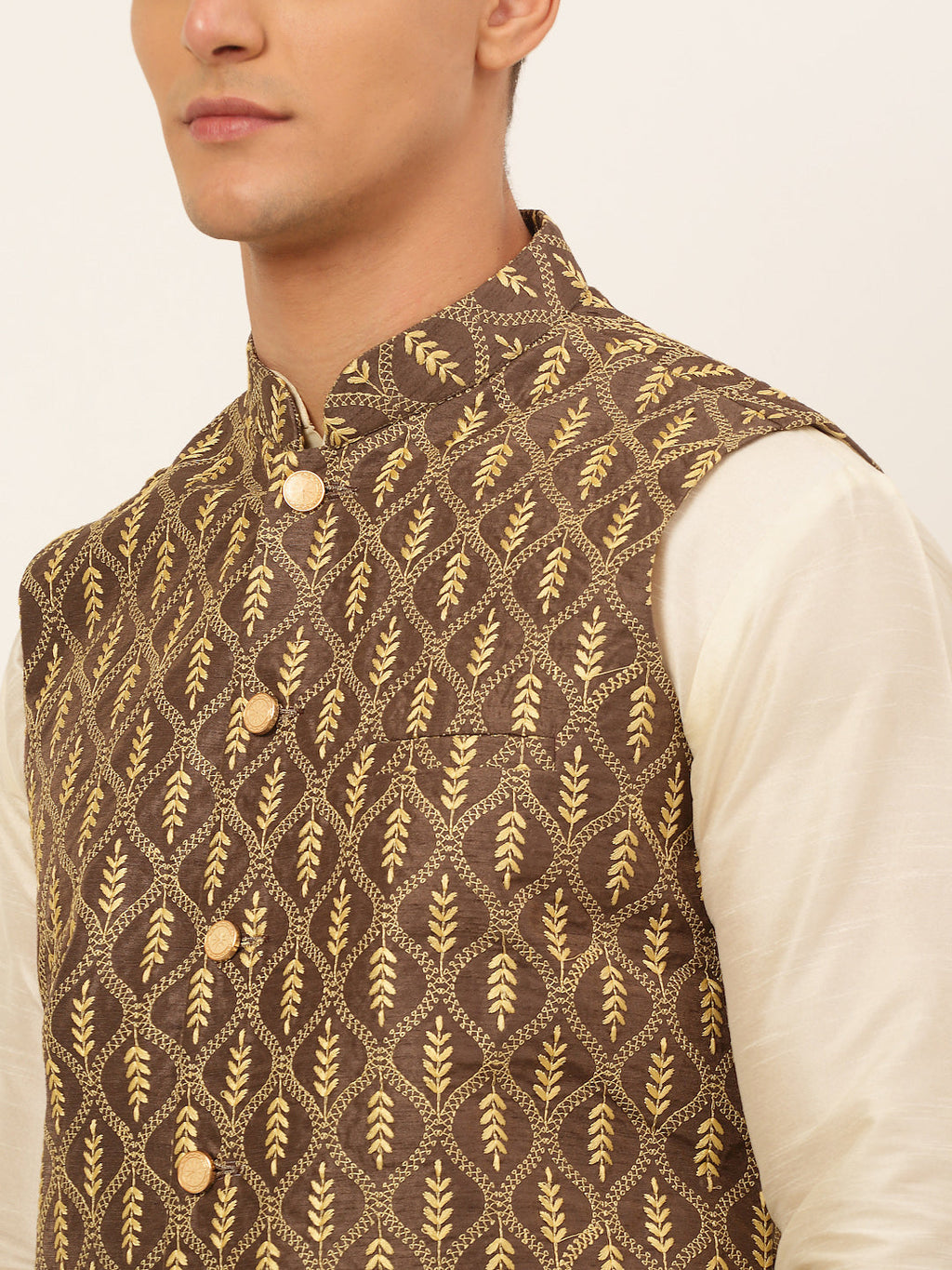 Jompers Men's Embroidered Waistcoat - Brown