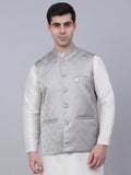 Jompers Men's Grey Woven Design Waistcoats