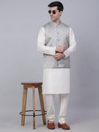 Jompers Men's Grey Woven Design Waistcoats
