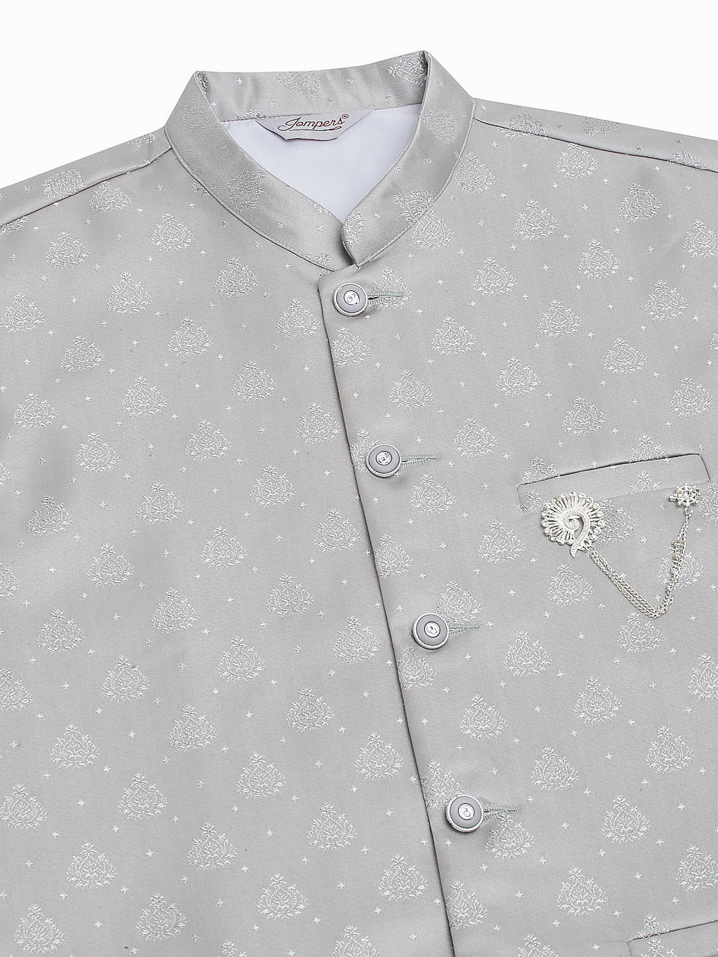 Jompers Men's Grey Woven Design Waistcoats