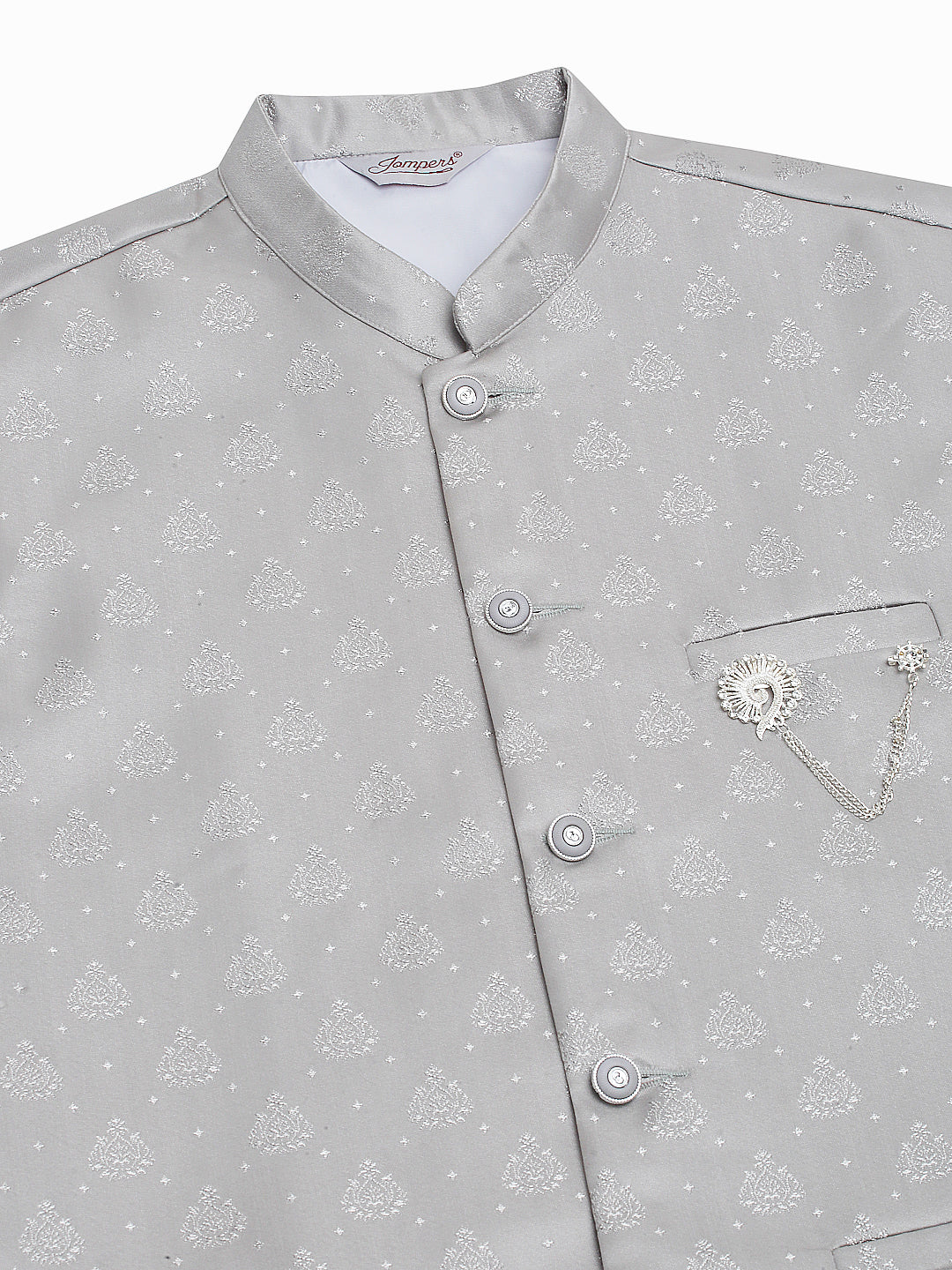 Jompers Men's Grey Woven Design Waistcoats