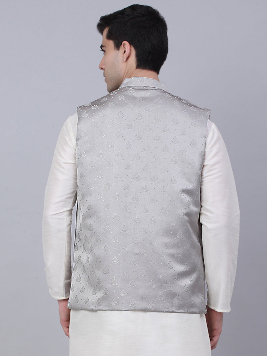 Jompers Men's Grey Woven Design Waistcoats