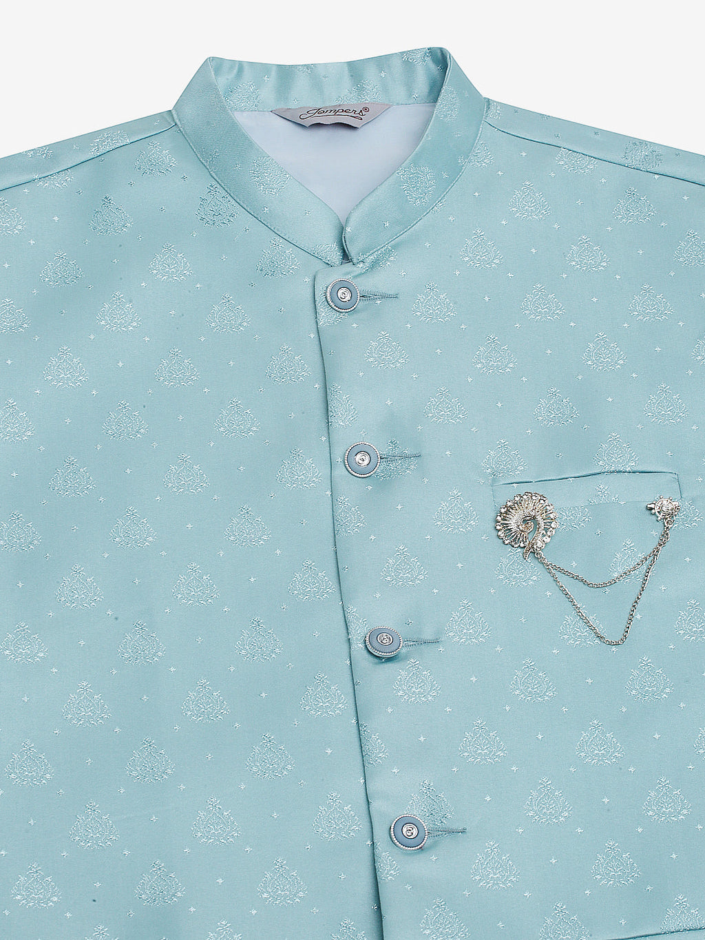 Jompers Men's Sky Blue Woven Design Waistcoats