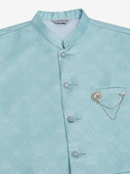 Jompers Men's Sky Blue Woven Design Waistcoats