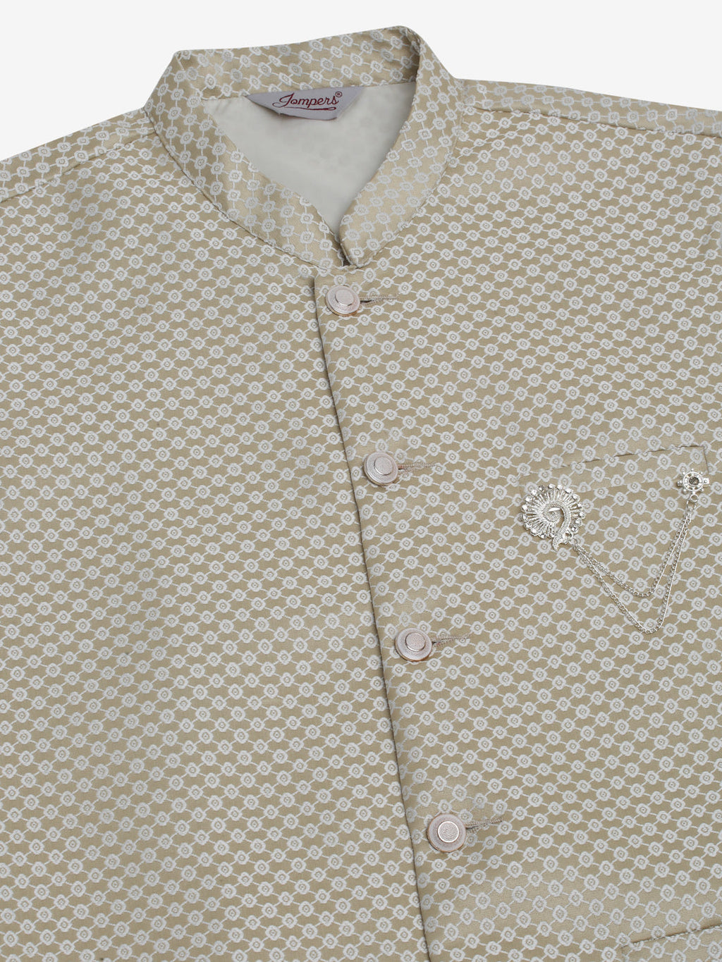Jompers Men's Beige Woven Design Waistcoats