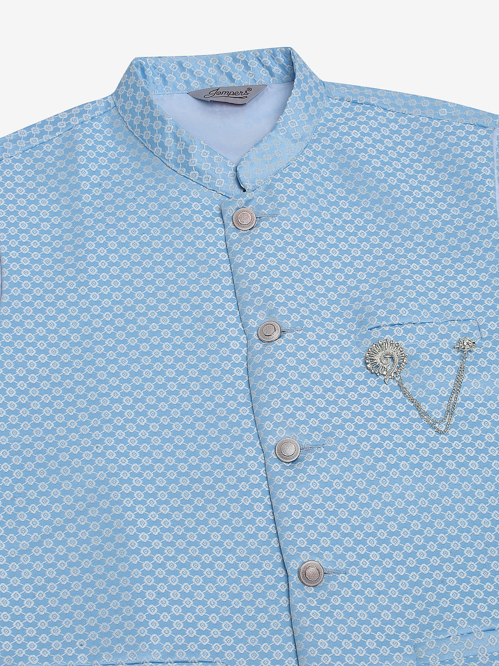 Jompers Men's Blue Woven Design Waistcoats