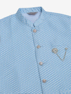 Jompers Men's Blue Woven Design Waistcoats