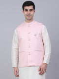 Jompers Men's Pink Woven Design Waistcoats