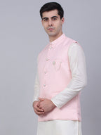 Jompers Men's Pink Woven Design Waistcoats