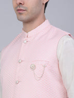 Jompers Men's Pink Woven Design Waistcoats