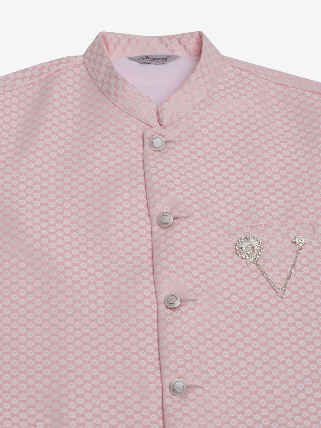 Jompers Men's Pink Woven Design Waistcoats