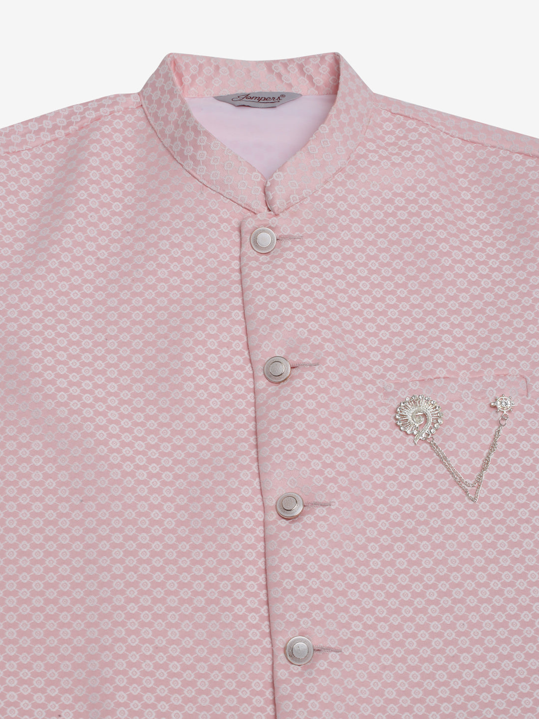 Jompers Men's Pink Woven Design Waistcoats