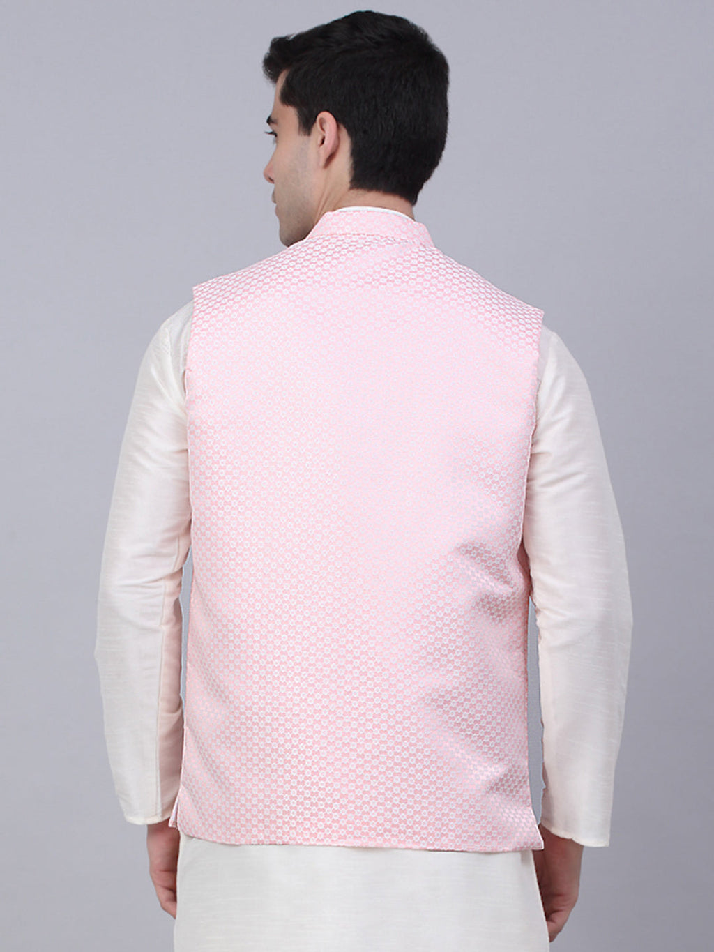 Jompers Men's Pink Woven Design Waistcoats