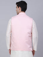 Jompers Men's Pink Woven Design Waistcoats