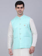 Jompers Men's Sky Blue Woven Design Waistcoats