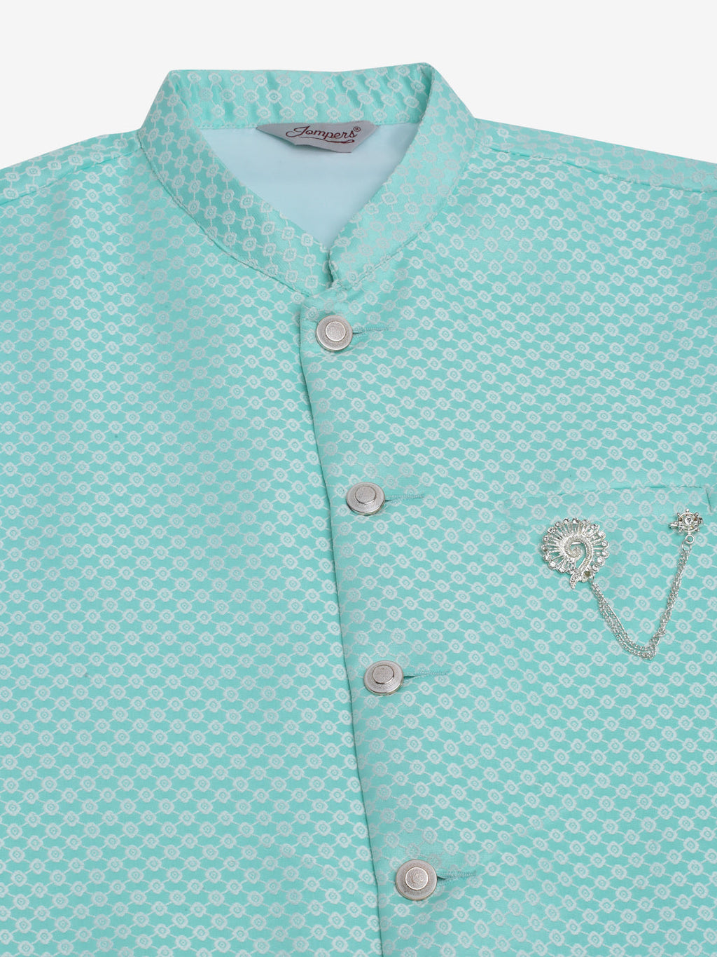 Jompers Men's Sky Blue Woven Design Waistcoats