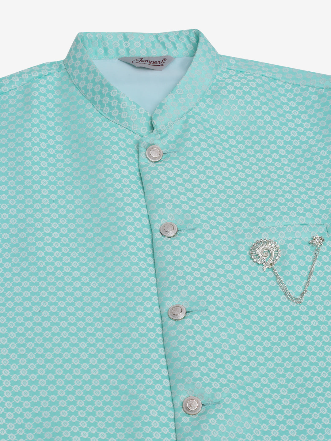 Jompers Men's Sky Blue Woven Design Waistcoats
