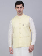 Jompers Men's Yellow Woven Design Waistcoats