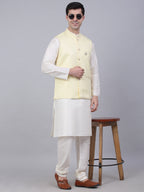 Jompers Men's Yellow Woven Design Waistcoats