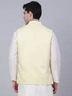 Jompers Men's Yellow Woven Design Waistcoats