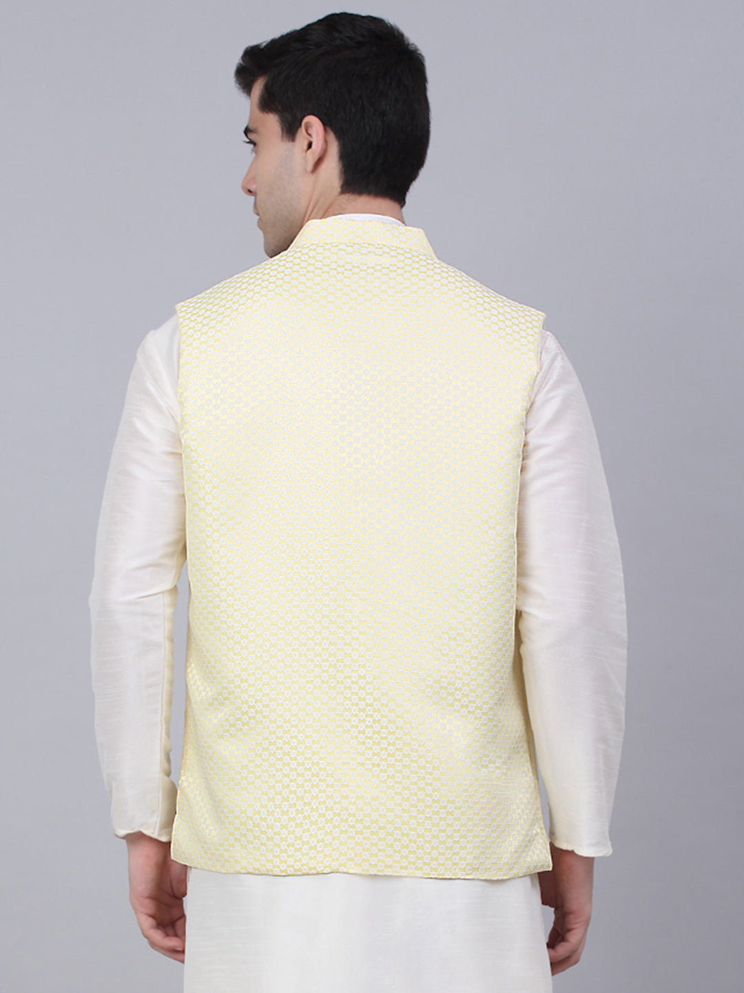 Jompers Men's Yellow Woven Design Waistcoats