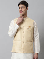 Jompers Men's Golden Woven Design Waistcoats