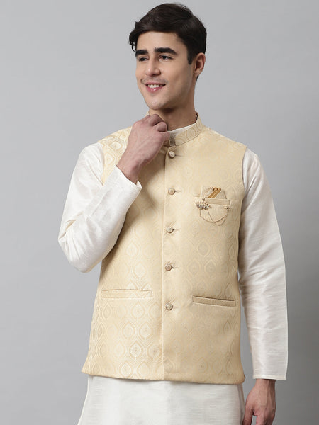 Jompers Men's Golden Woven Design Waistcoats