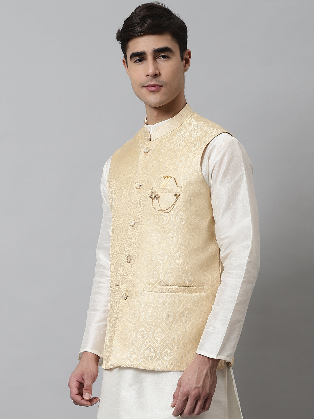 Jompers Men's Golden Woven Design Waistcoats