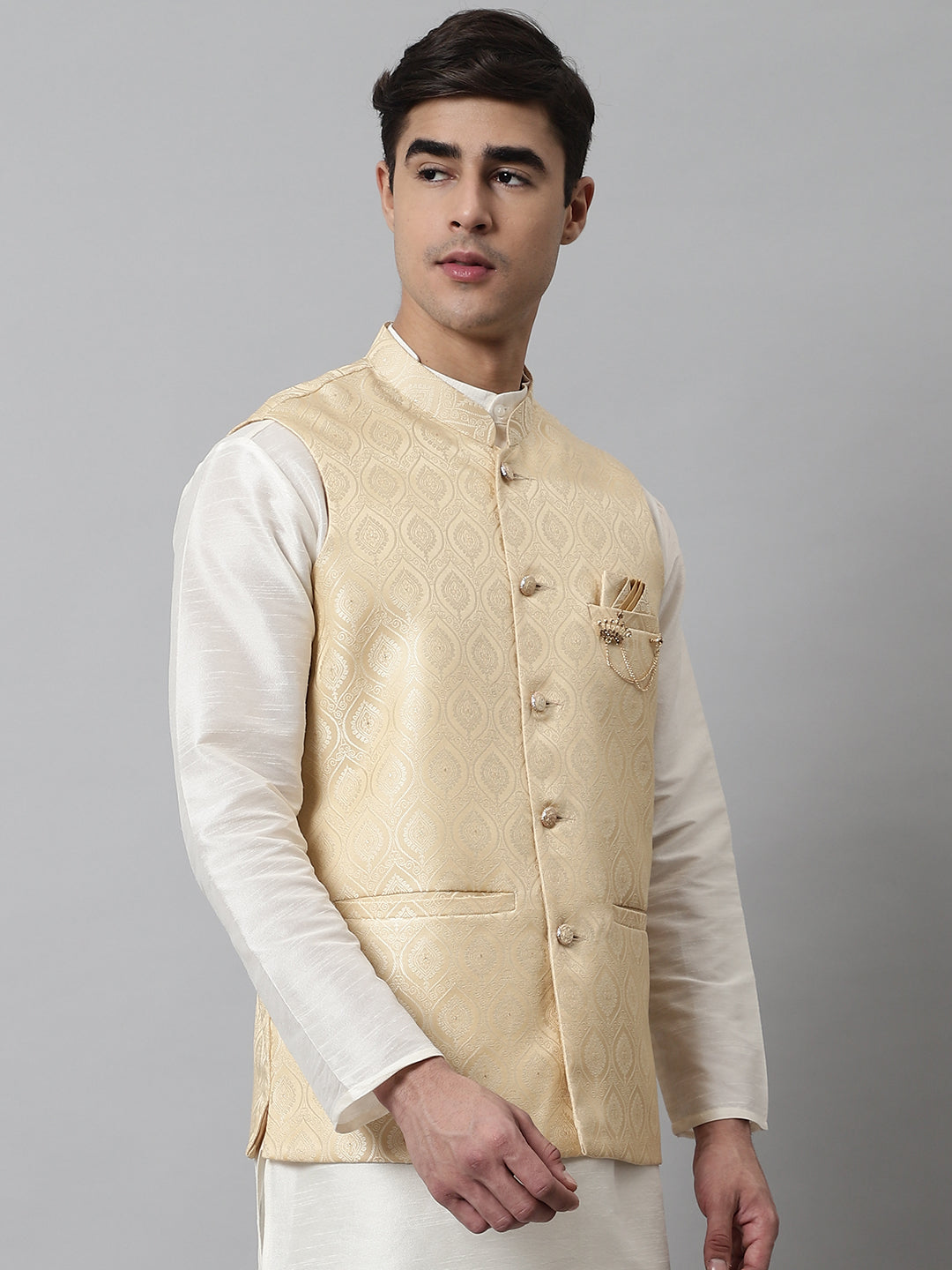 Jompers Men's Golden Woven Design Waistcoats