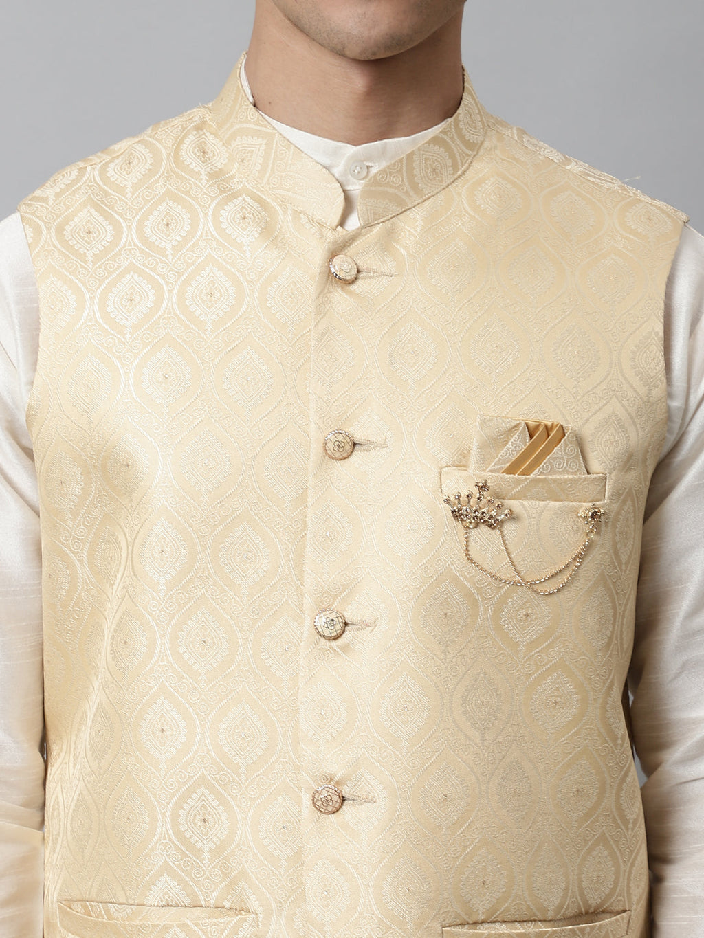 Jompers Men's Golden Woven Design Waistcoats