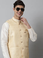Jompers Men's Golden Woven Design Waistcoats