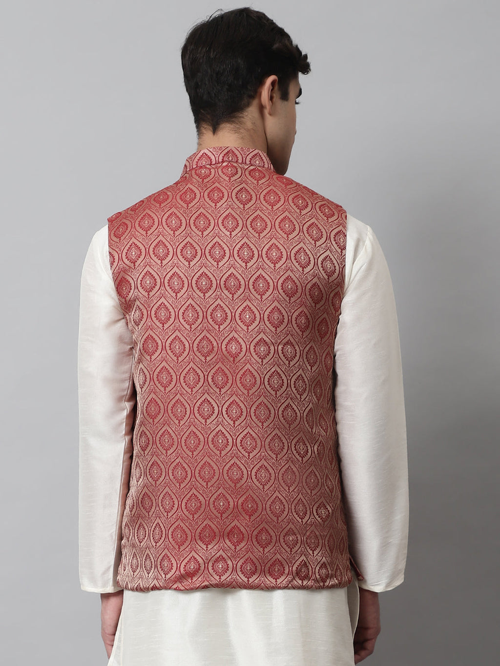 Jompers Men's Maroon Woven Design Waistcoats