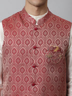 Jompers Men's Maroon Woven Design Waistcoats