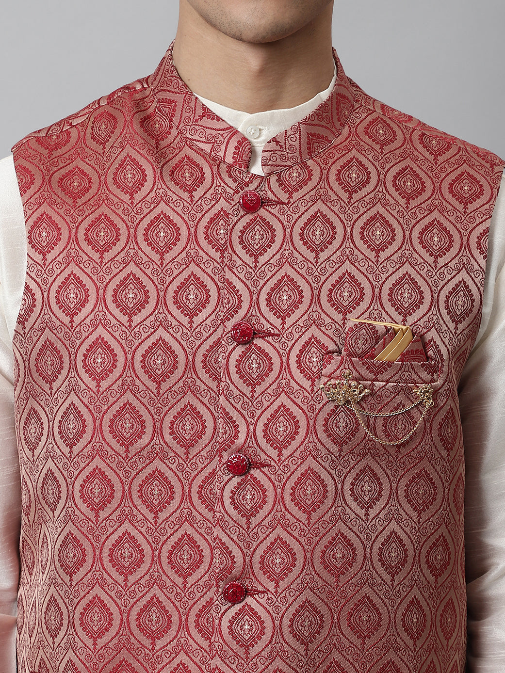Jompers Men's Maroon Woven Design Waistcoats