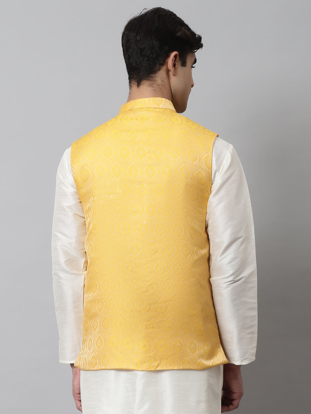Jompers Men's Yellow Woven Design Waistcoats