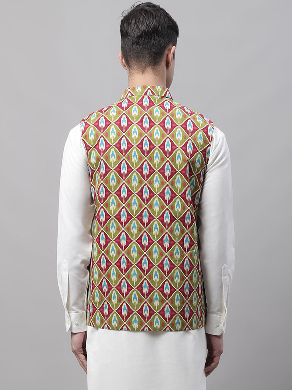 Jompers Men's Olive and Maroon Printed Waistcoats