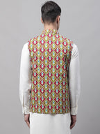 Jompers Men's Olive and Maroon Printed Waistcoats
