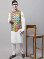 Jompers Men's Olive and Maroon Printed Waistcoats