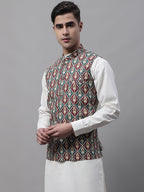 Jompers Men's Teal and Maroon Printed Waistcoats