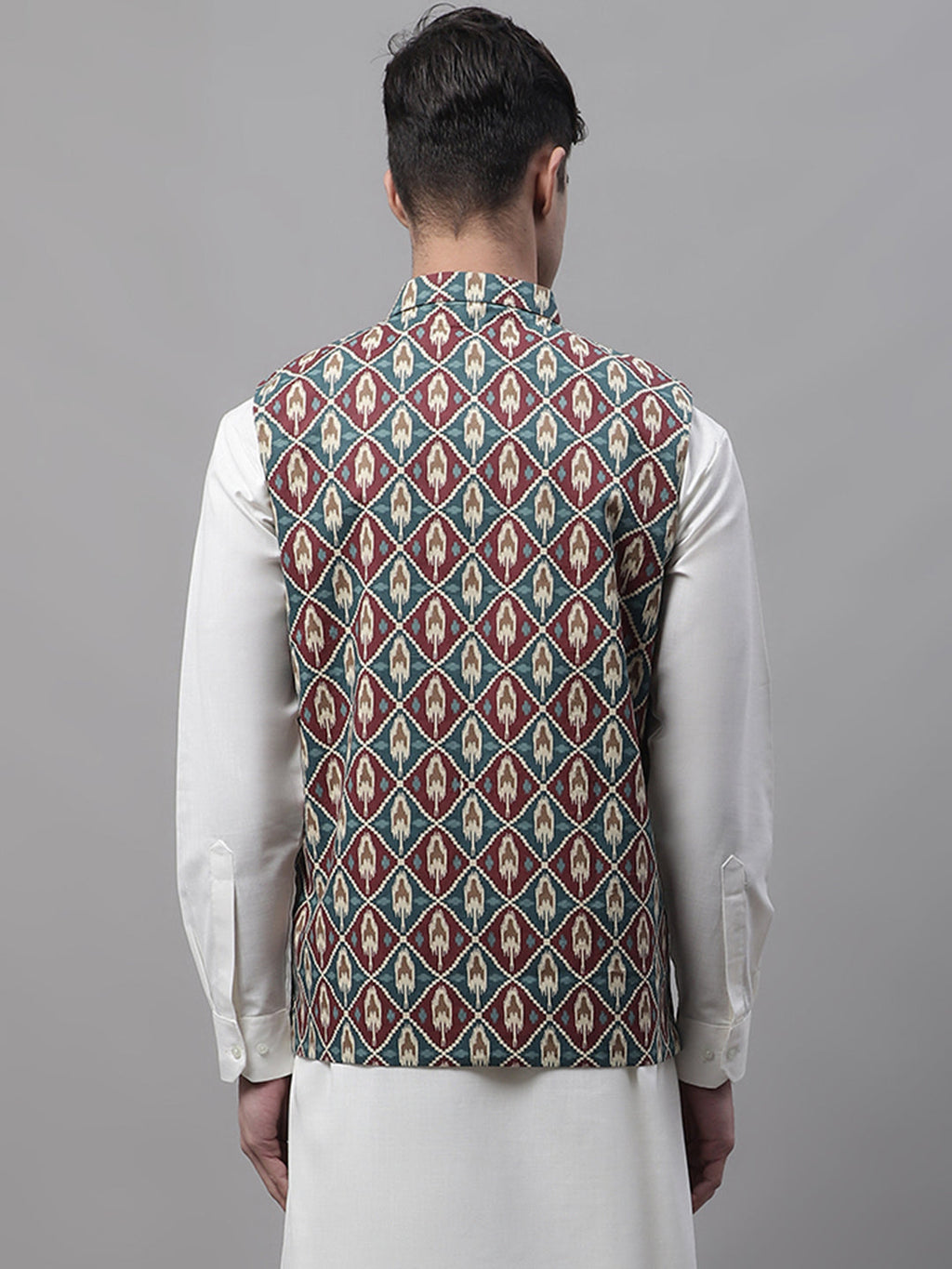 Jompers Men's Teal and Maroon Printed Waistcoats