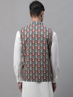 Jompers Men's Teal and Maroon Printed Waistcoats